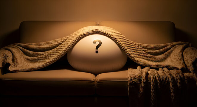 Conceptual image of a mysterious question mark on couch