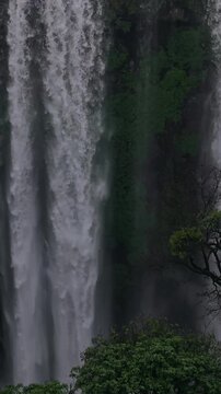 Vertical Aerial View of Barki Waterfall Amid Lush Green Forest Kolhapur Maharashtra