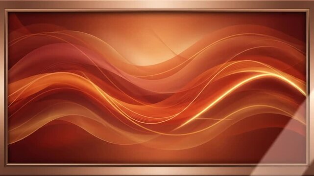 Abstract Terracotta Orange Red Silk Wave Motion in Copper Frame, Luxury Art Background Seamless Loop 4K