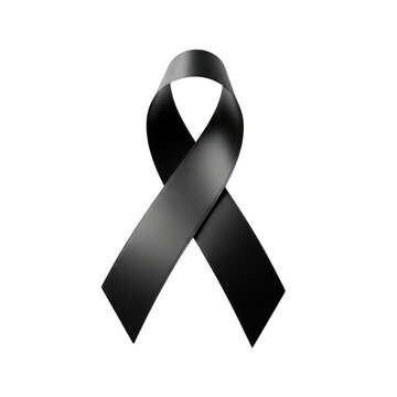 Black ribbon symbol for mourning and awareness isolated on transparent background