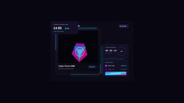 Abstract Digital Artwork Interface Display Featuring Rotating Geometric Shapes for Crypto Trading