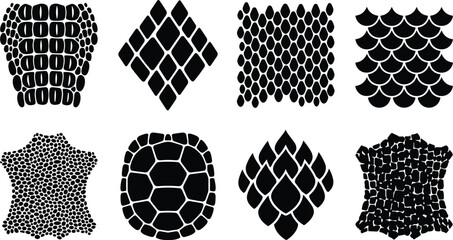 Reptile Animal Scale and Leather Texture Pattern Silhouettes Vector Set Isolated © Unique mim Art