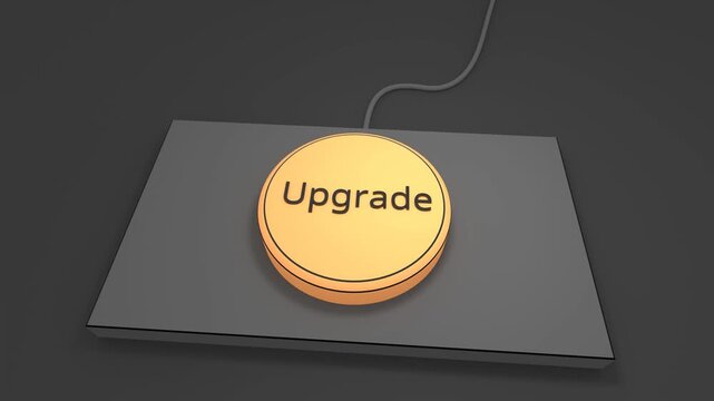 Gold Yellow 3D Upgrade Button Click Animation on Dark Gray Platform