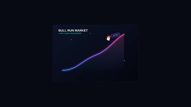Bull Run Market Cryptocurrency Chart Animation with a Rising Rocket Illustrating Financial Growth