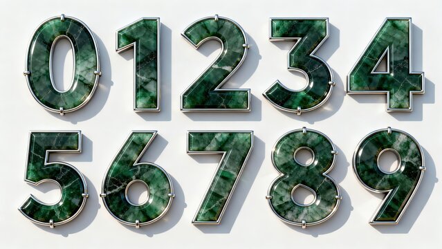 numeral,font,3d,jade,green,marble,metal,chrome,border,texture,glossy,shiny,volume,render,white,background,isolated,typography,lettering,number,zero,one,two,three,four,five,six,seven,eight,nine,decorat
