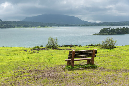 Stunning landscape or waterscape, backwater of wilson dam at Bhandardara, Maharashtra, India.