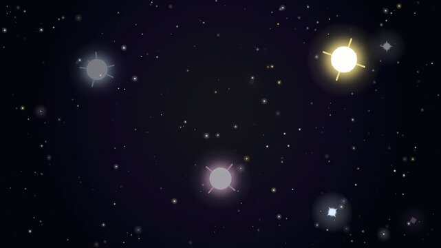Animated deep space background with twinkling stars and glowing cosmic light particles in dark void