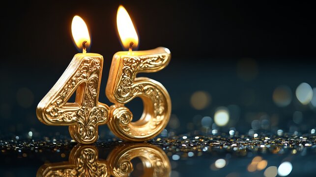 Golden birthday candles glowing warm gold against dark twinkling starry background celebrating milestone anniversary celebration