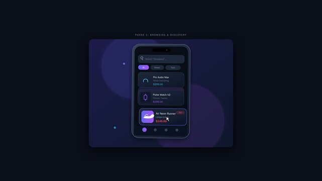 Mobile App Interface Showing Dynamic Search Filter and Product List Browsing Discovery Experience