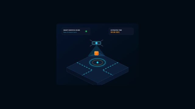 Smart Warehouse Automated Dispatch System Animation with Robotic Logistics and Scanning Technology