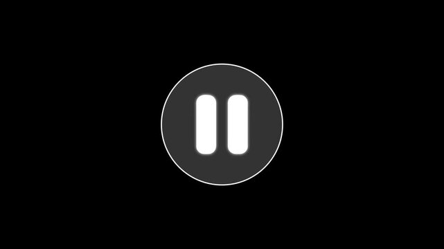 Minimalist pause button icon animation on black background, for user interface