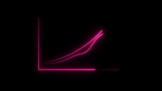 Neon pink rising line graph animation on black background, financial growth and data analysis concept