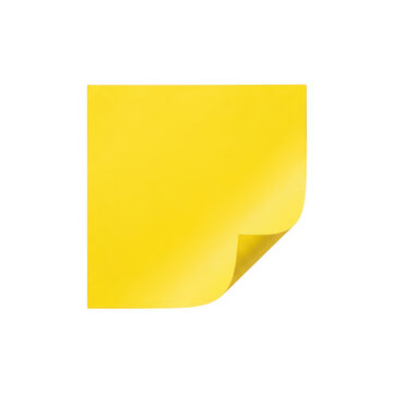 Yellow square sticky note with curled corner isolated on transparent background
