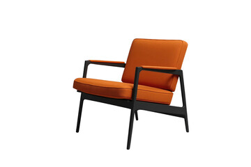 Fototapeta premium Orange cushioned armchair with dark wooden frame