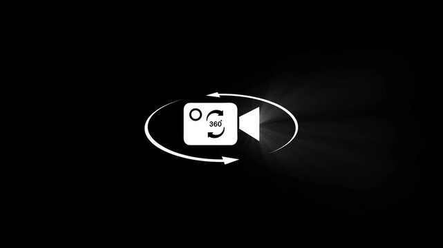 360 degree camera icon animation with rotating arrows, virtual reality technology symbol, motion for vr and panoramic media production
