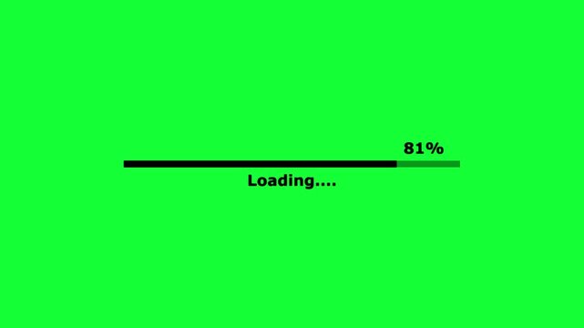 Loading progress bar animation with percentage counter on green screen for easy chroma key compositing