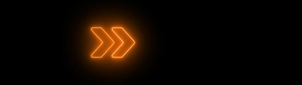 Glowing orange neon arrows animation, triple directional pointer sign, abstract motion for ui and navigation