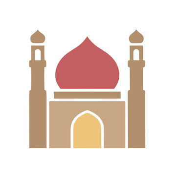 Stylized mosque illustration with dome and minarets