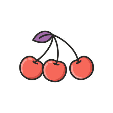 Three cherries with a leaf on transparent background