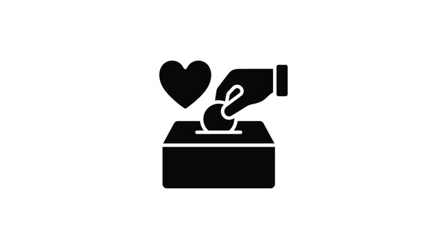 Donation box with hand dropping heart black silhouette