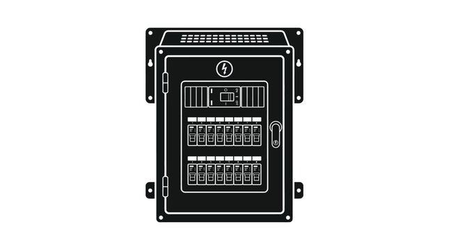 Electrical panel silhouette with switches and circuit breakers black on white silhouette