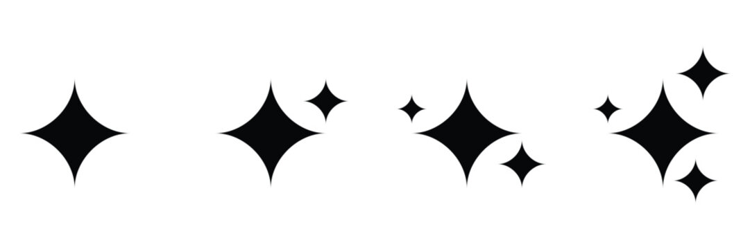 Black Sparkle Stars, Twinkle Shine and Four-Point Star Vector Icon Set for Christmas,
 Magic and Festive Design