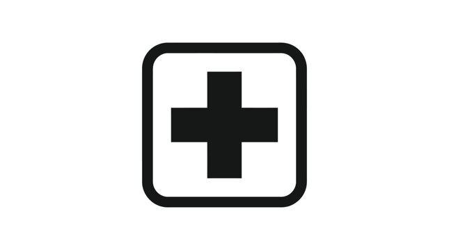 Black Silhouette Of A First Aid Cross Within A Square Frame Silhouette