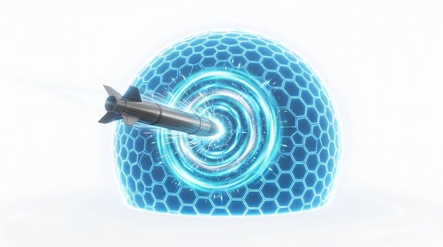 Glowing Blue Hexagonal Energy Shield Deflecting Missile