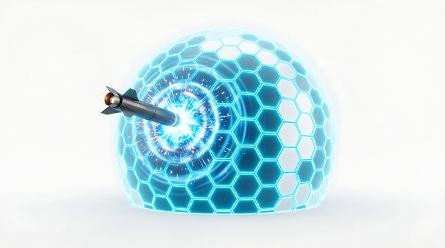 Glowing Blue Hexagonal Energy Shield Deflecting Missile