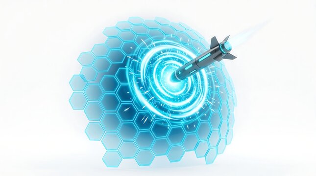 Glowing Blue Hexagonal Energy Shield Deflecting Missile