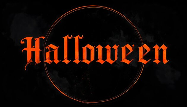 Texto Halloween naranja con tipograf&iacute;a g&oacute;tica sobre fondo negro