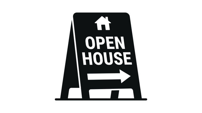 Open house sign with arrow black silhouette