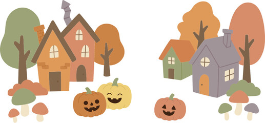 Fototapeta premium cute autumn village