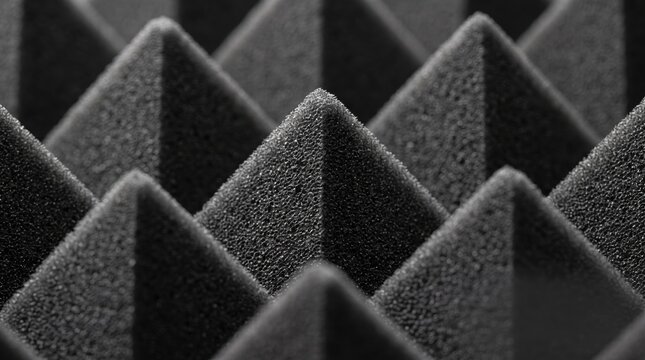 Acoustic foam paneling with a geometric pyramid pattern for soundproofing and noise reduction.
