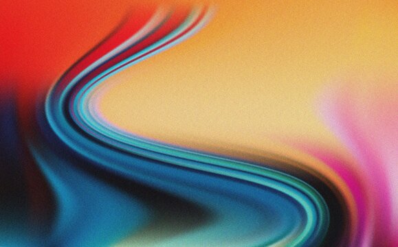 Dynamic blue and orange vibrant wavy color flow with coarse grain texture and modern artistic motion design