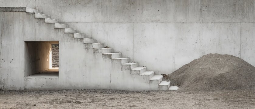 Concrete stairs leading to an empty room.