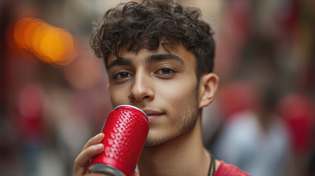 Young Man Enjoying a Soda Drink