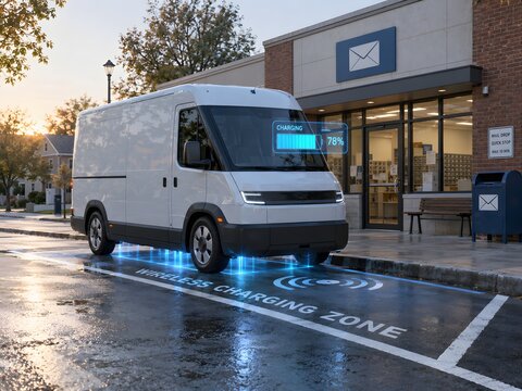 Wireless charging technology for electric parcel delivery van at depot