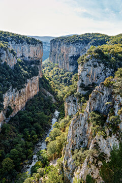 Looking over the Foz de Arbayun canyon in the Aragon Pyrenees. Spain. Europe.