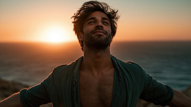 Man Enjoying Sunset at the Beach