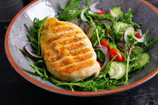 Healthy Eating Concept with Grilled Chicken and Fresh Salad