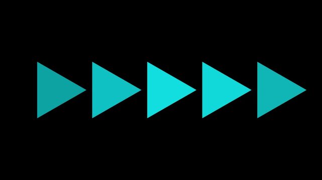 Turquoise arrowheads progress across a black background in a horizontal sequence.