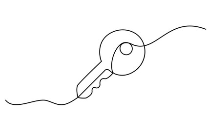 Obraz premium Continuous single line drawing of a simple door key symbol