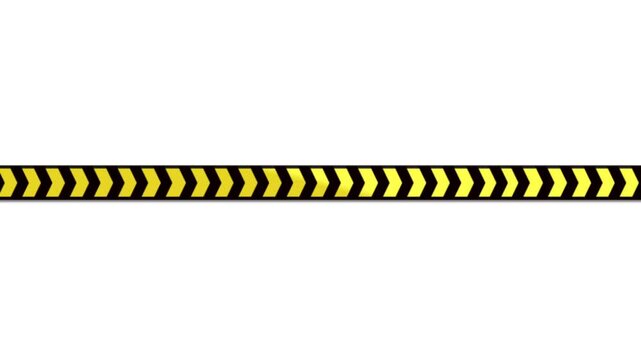 Flat vector animated horizontal warning tape featuring black and yellow chevron arrow