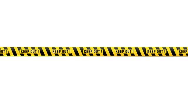 Flat vector animated horizontal yellow hazard tape with black stripes and the text "KEEP OUT !"