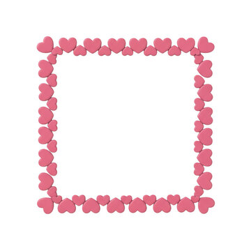 Square frame made of cute small pink hearts isolated on transparent background