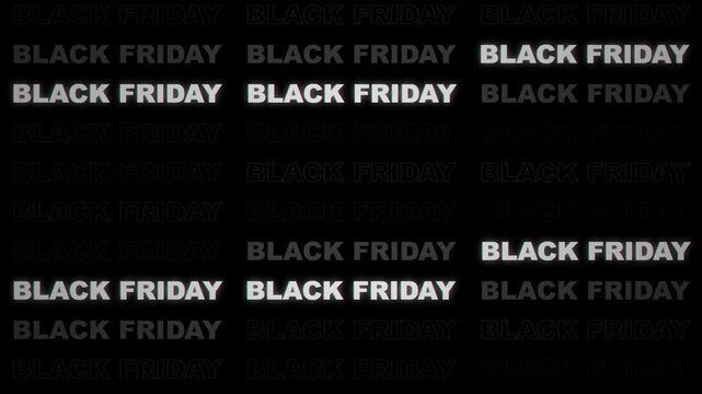 Black Friday kinetic typography pattern with glowing glitch text effect