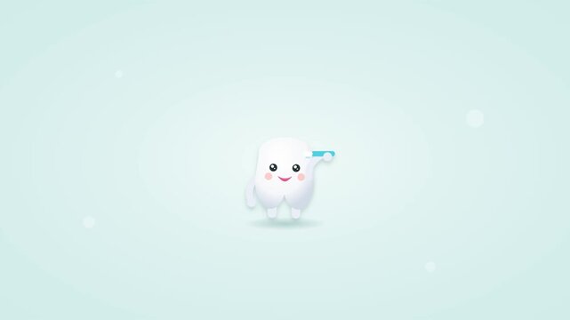 Cute Cartoon Tooth Character Brushing Teeth Minimalist 2D Animation Background Loop
