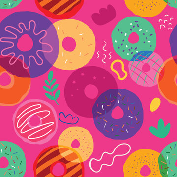 Donut or Doughnut abstract and colorful seamless pattern
