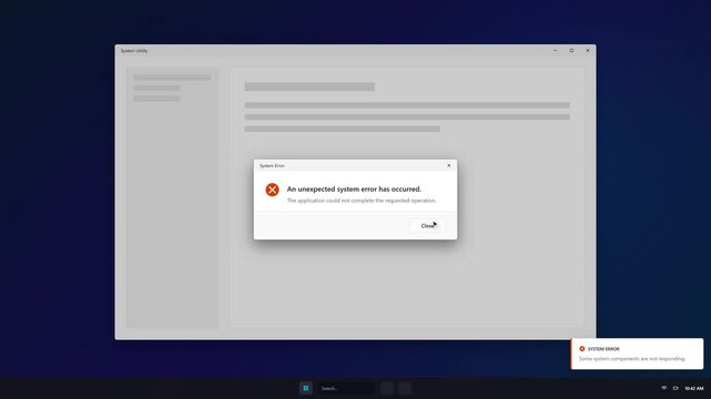 Modern OS System Error Cascade Motion Graphics Loop, Computer Software Crash Glitch UI Background
